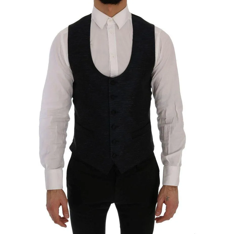 Dolce & Gabbana Elegant Blue & Black Slim Fit Suit Ensemble