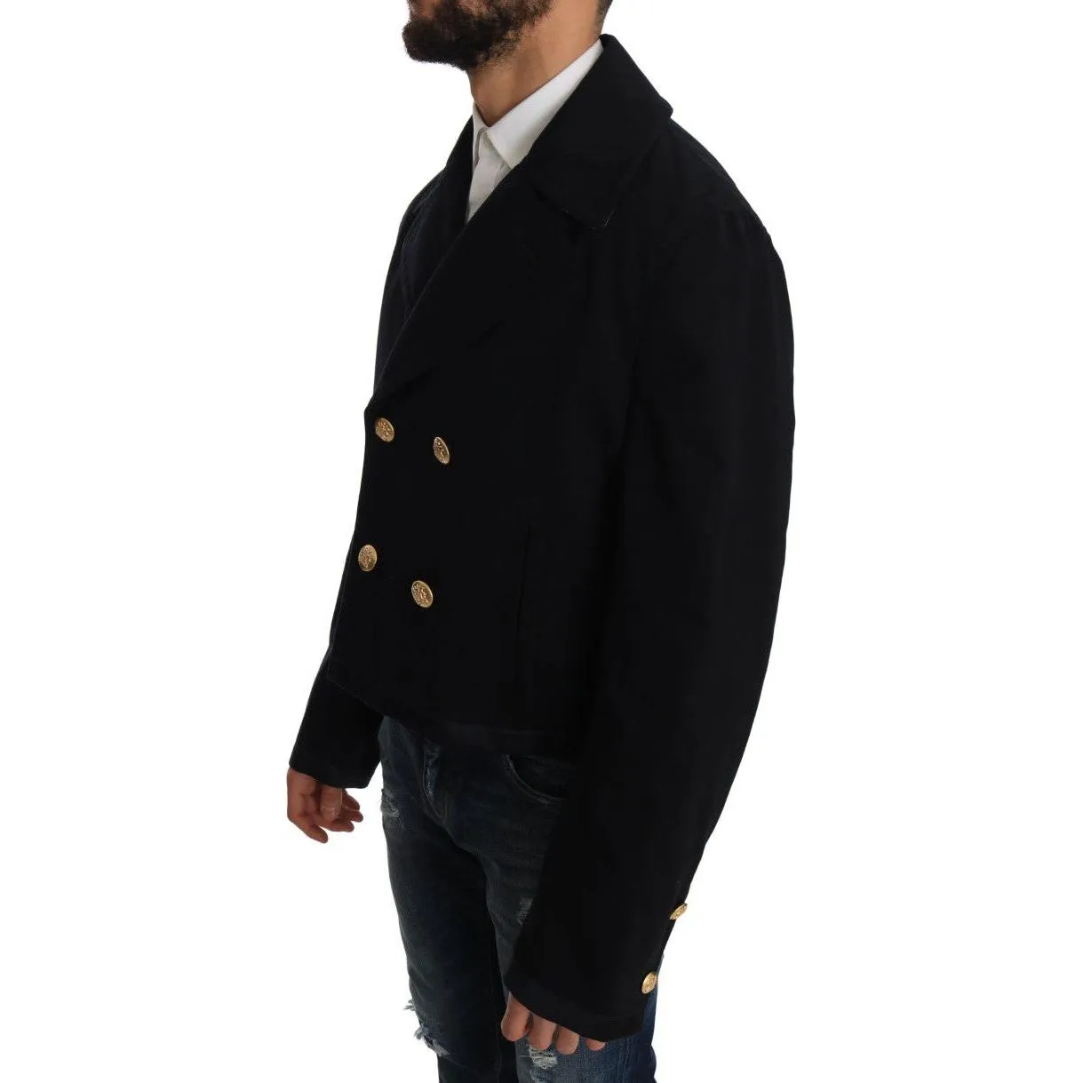 Dolce & Gabbana Elegant Dark Blue Trench Coat Jacket