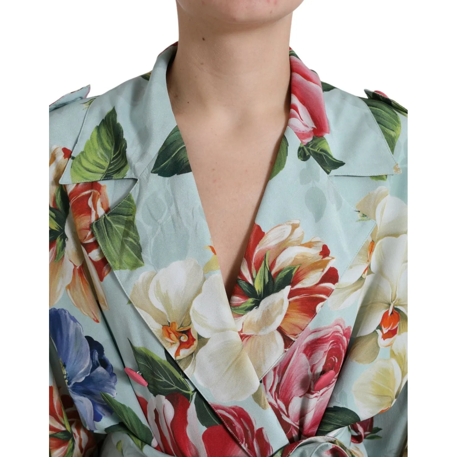 Dolce & Gabbana Elegant Floral Silk Trench Jacket