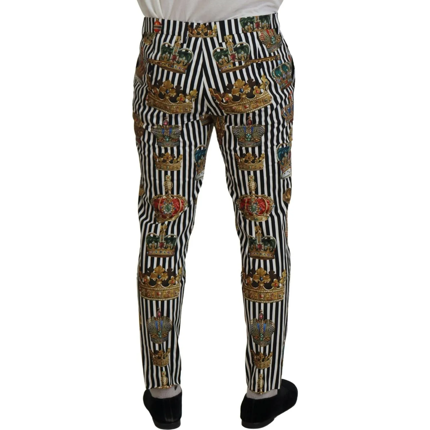 Dolce & Gabbana Elegant Gold Crown Stripe Chino Pants