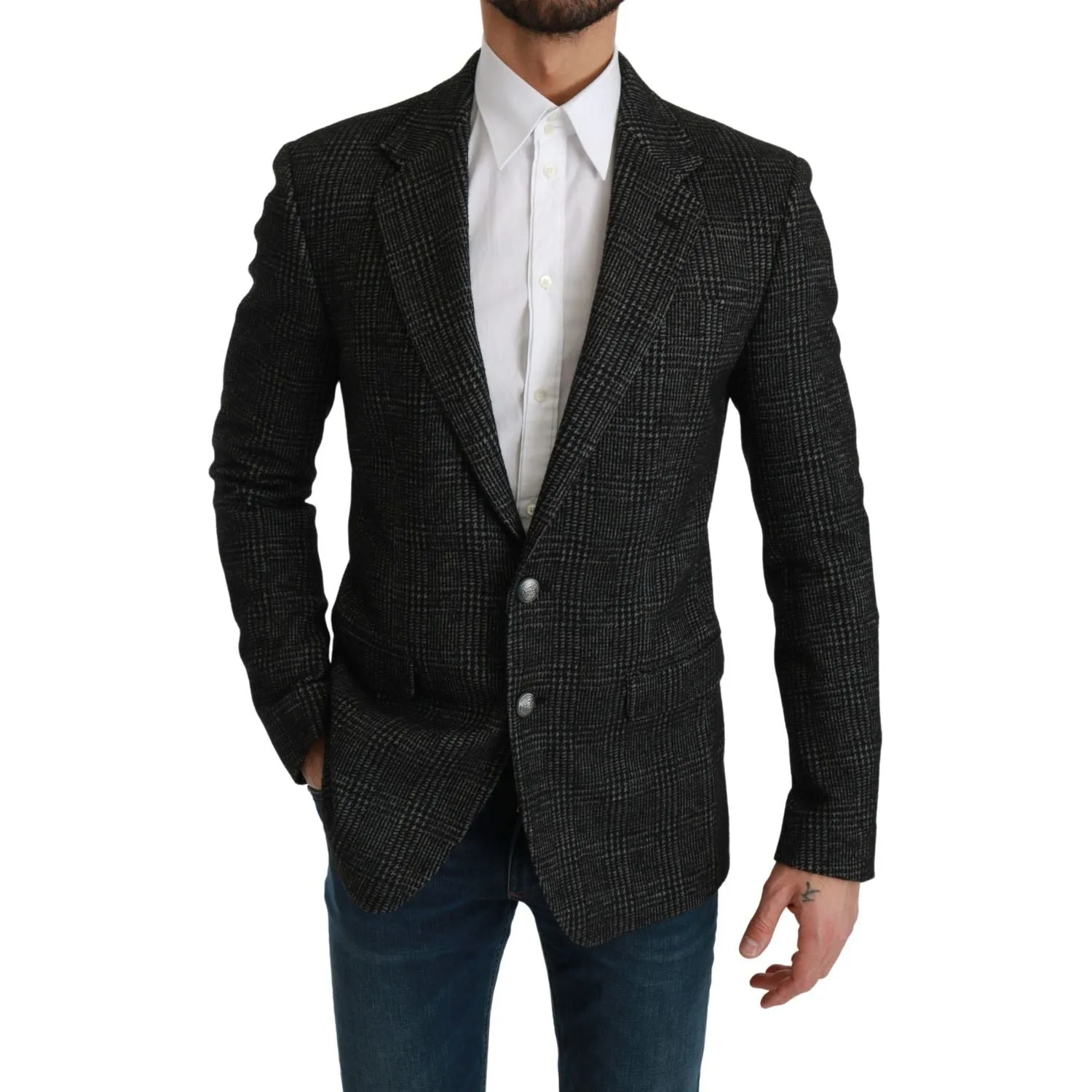 Dolce & Gabbana Elegant Gray Plaid Slim Fit Blazer