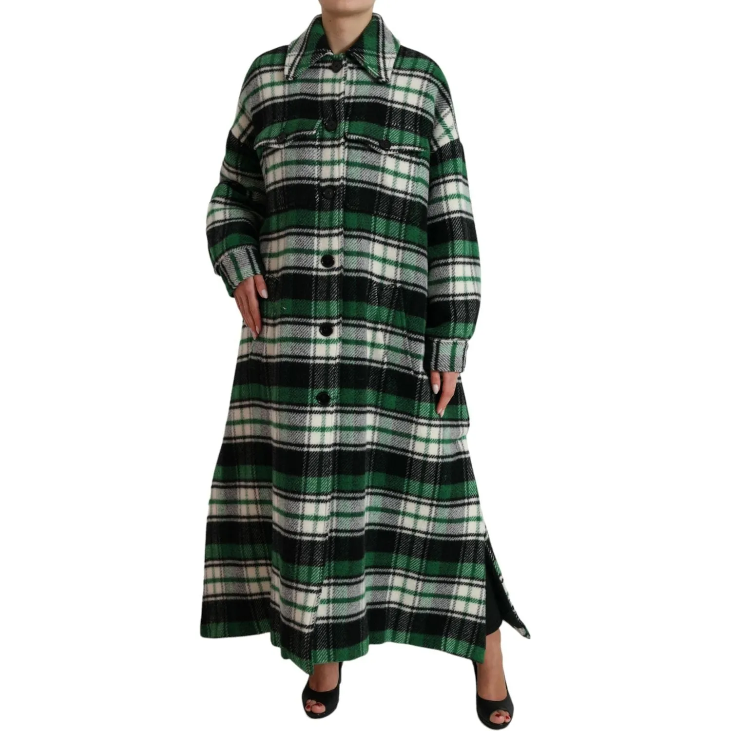 Dolce & Gabbana Elegant Green Plaid Long Coat