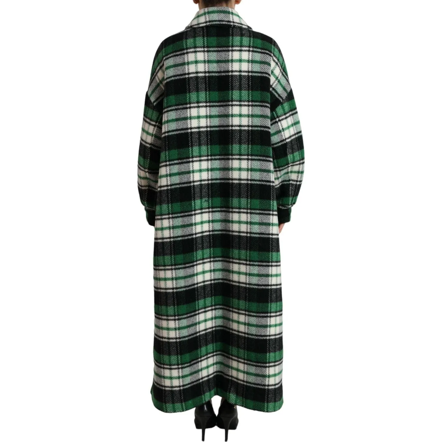 Dolce & Gabbana Elegant Green Plaid Long Coat