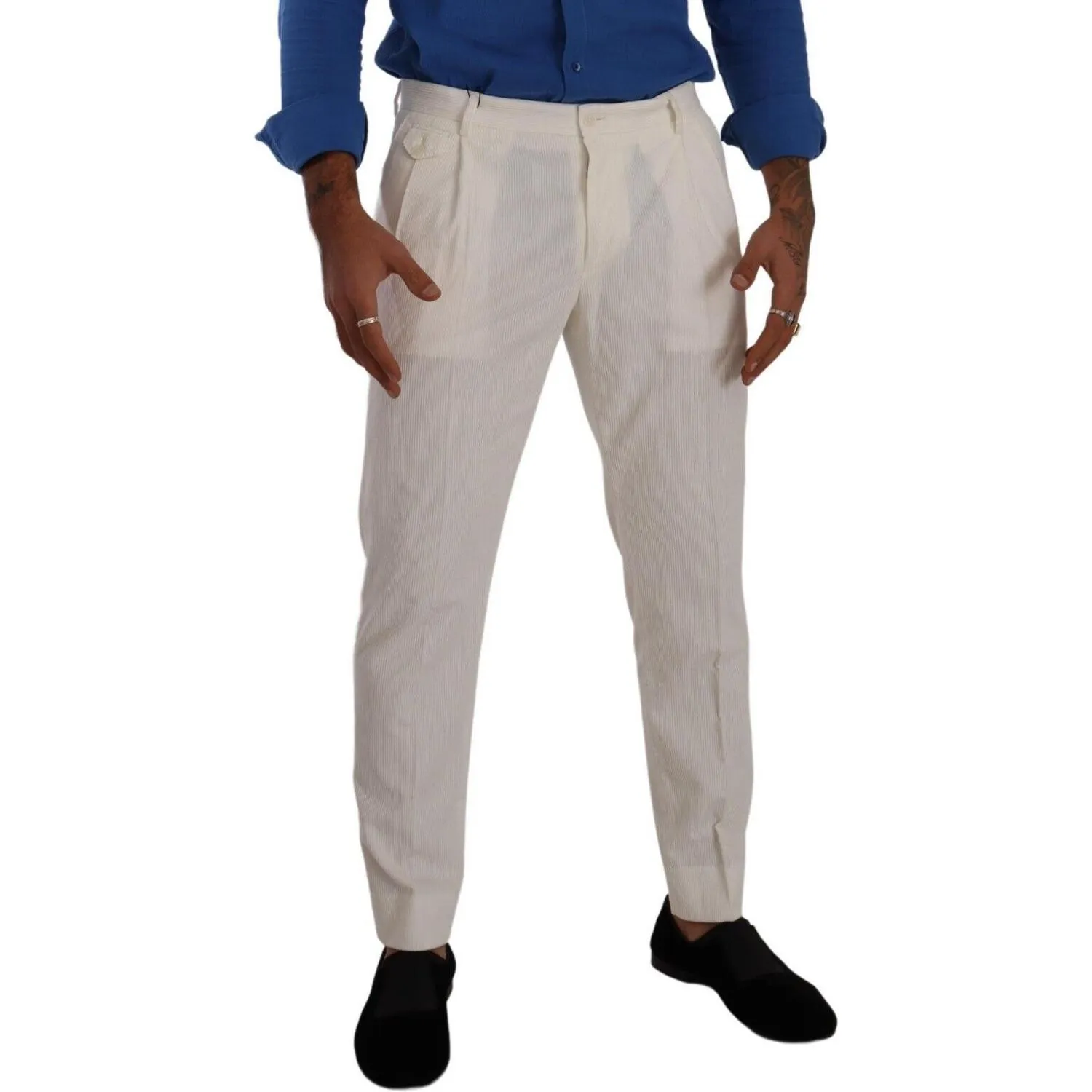 Dolce & Gabbana Elegant Tapered Corduroy Pants in Off White