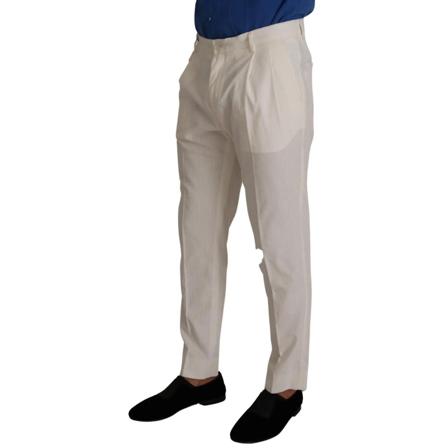 Dolce & Gabbana Elegant Tapered Corduroy Pants in Off White