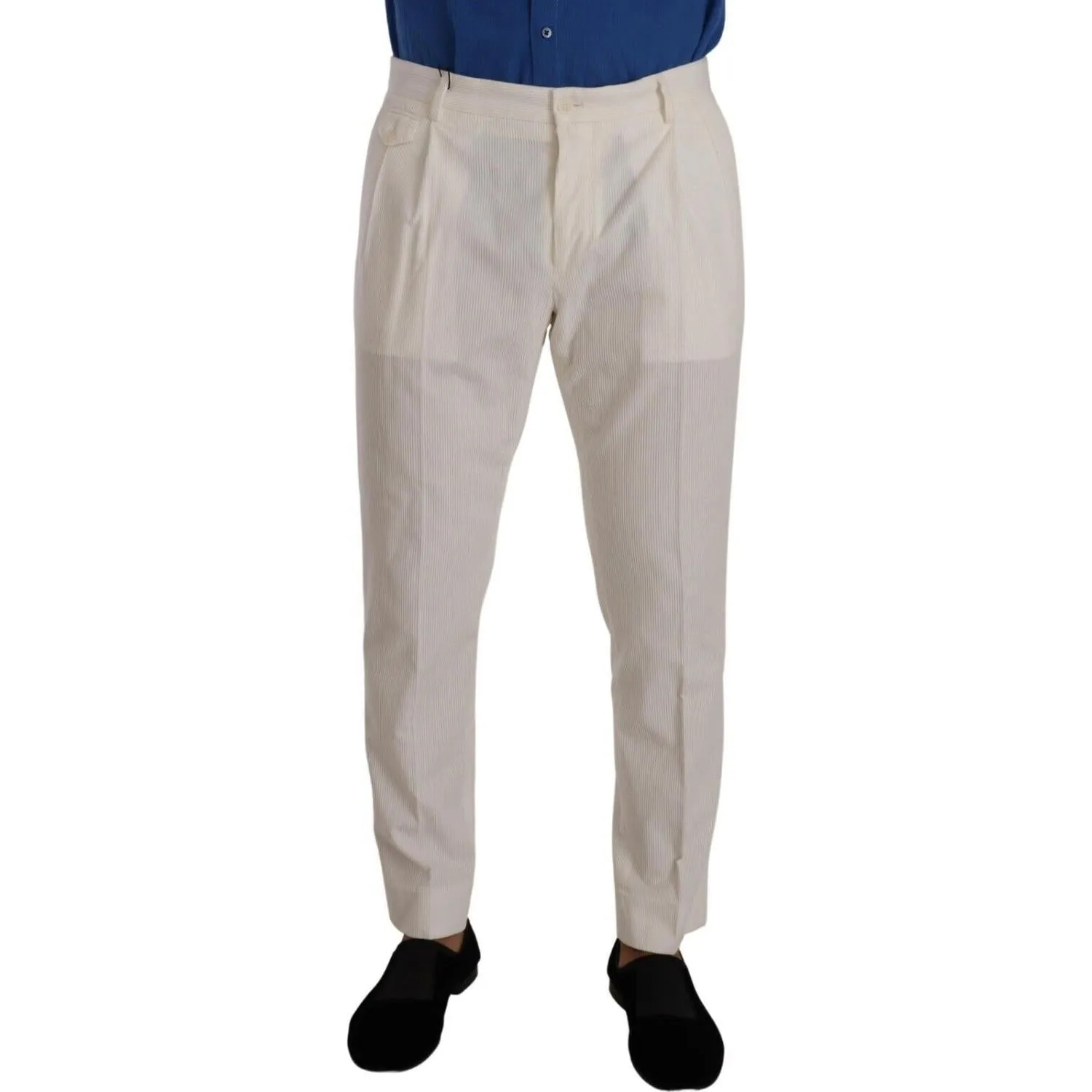 Dolce & Gabbana Elegant Tapered Corduroy Pants in Off White