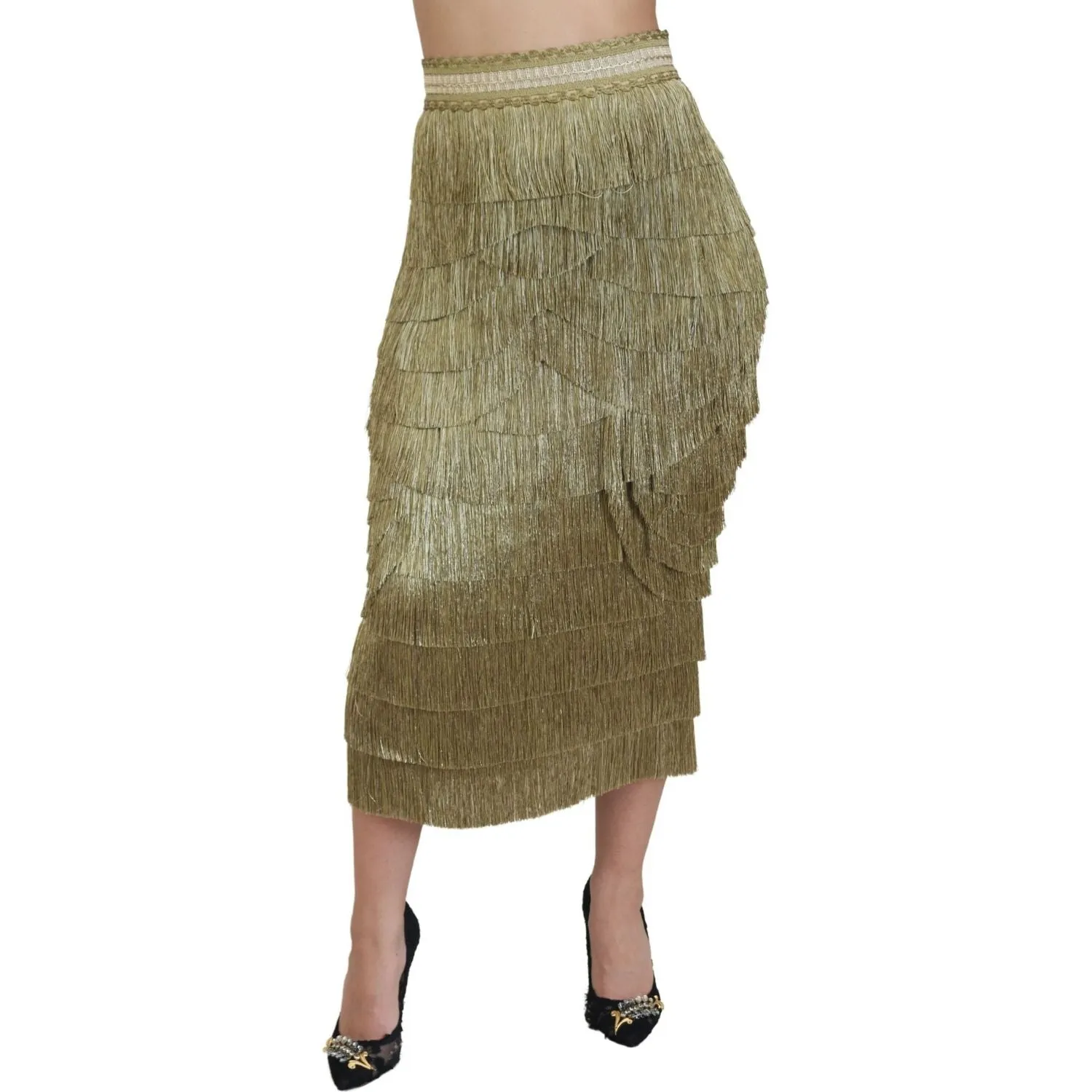 Dolce & Gabbana Golden High Waist Tiered Midi Skirt