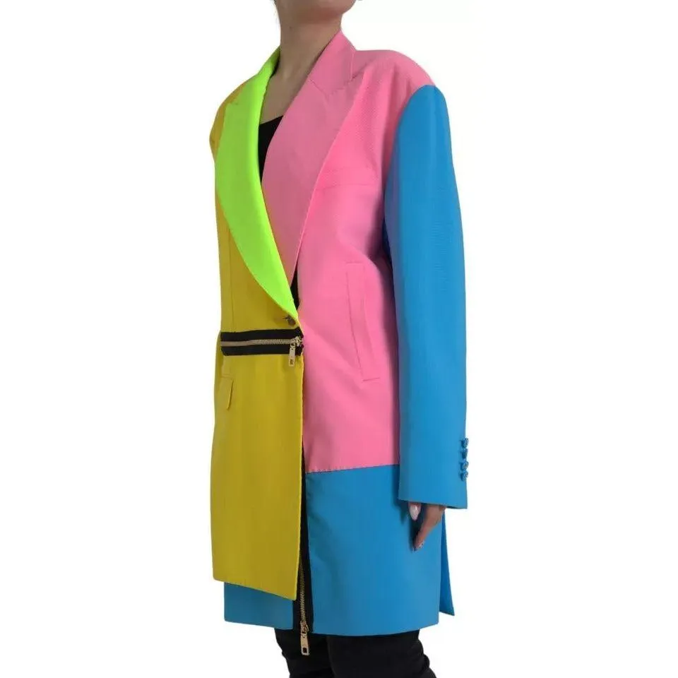 Dolce & Gabbana Multicolor Patchwork Peak Lapel Coat Jacket