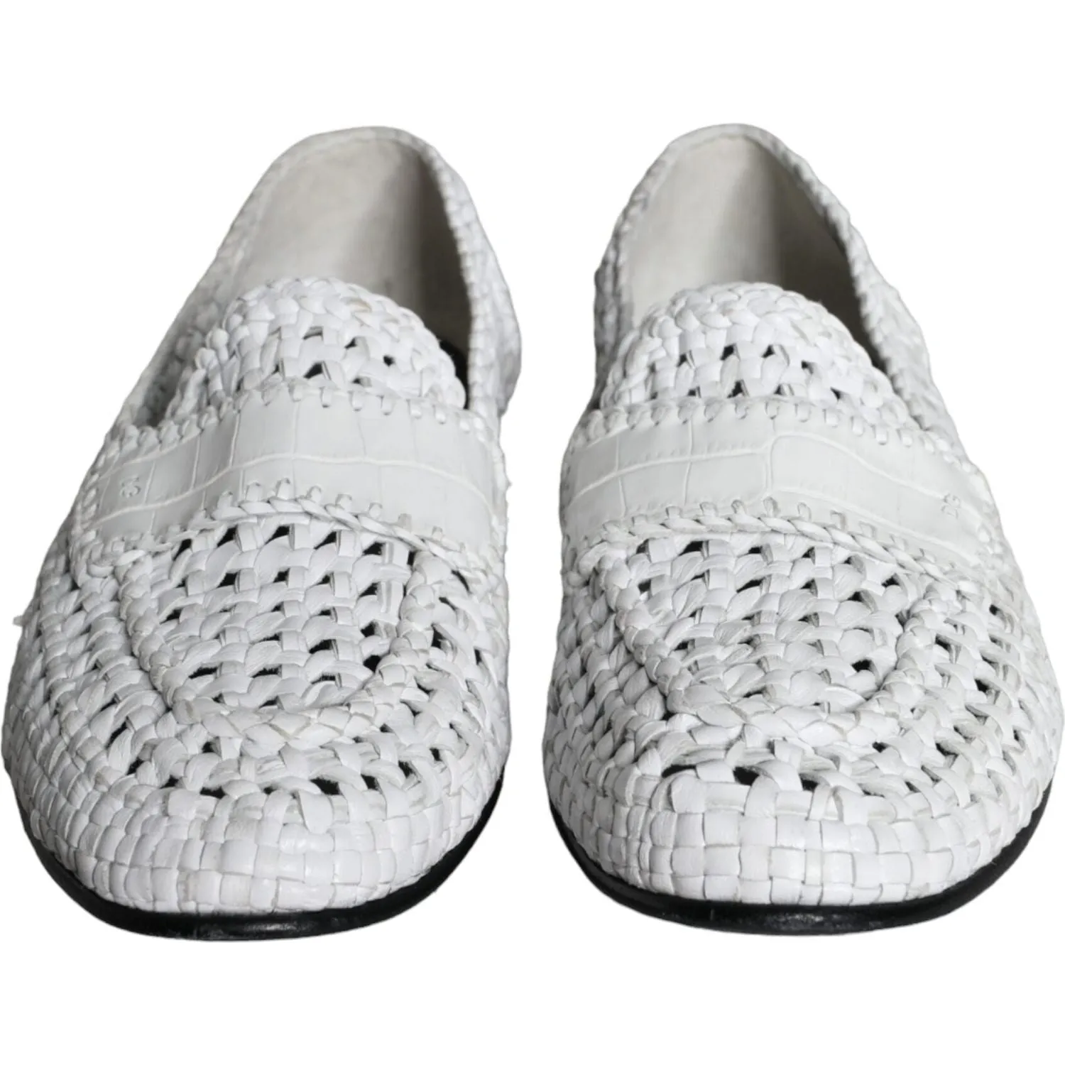 Dolce & Gabbana White Woven Leather Slip On Loafers Men Shoes