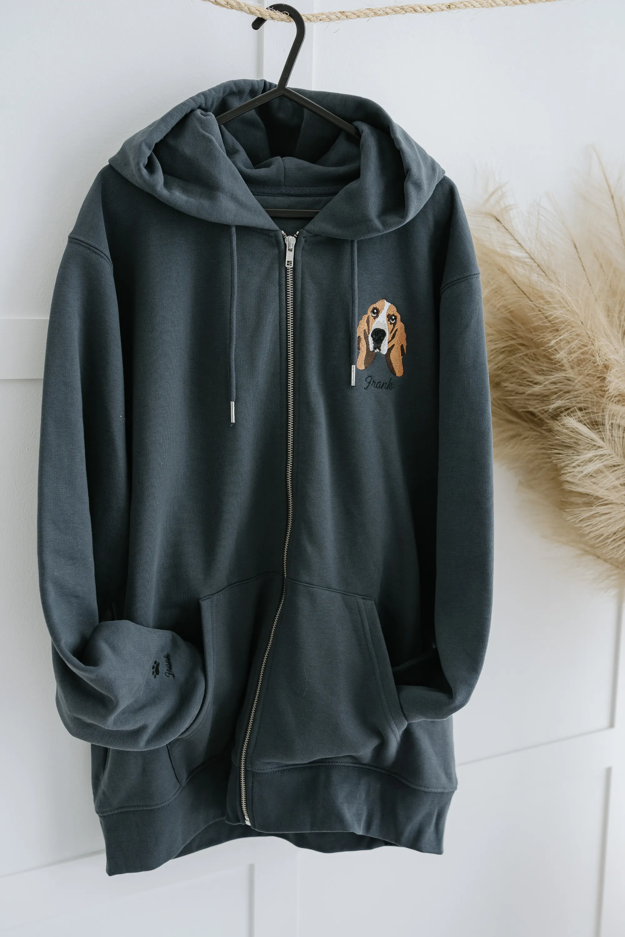 Embroidered Pet Portrait Organic Zip up Hooded Sweatshirt