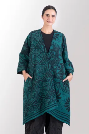 EMERALD GREEN KANTHA WRAP FLARE COAT - eg4330-tel -