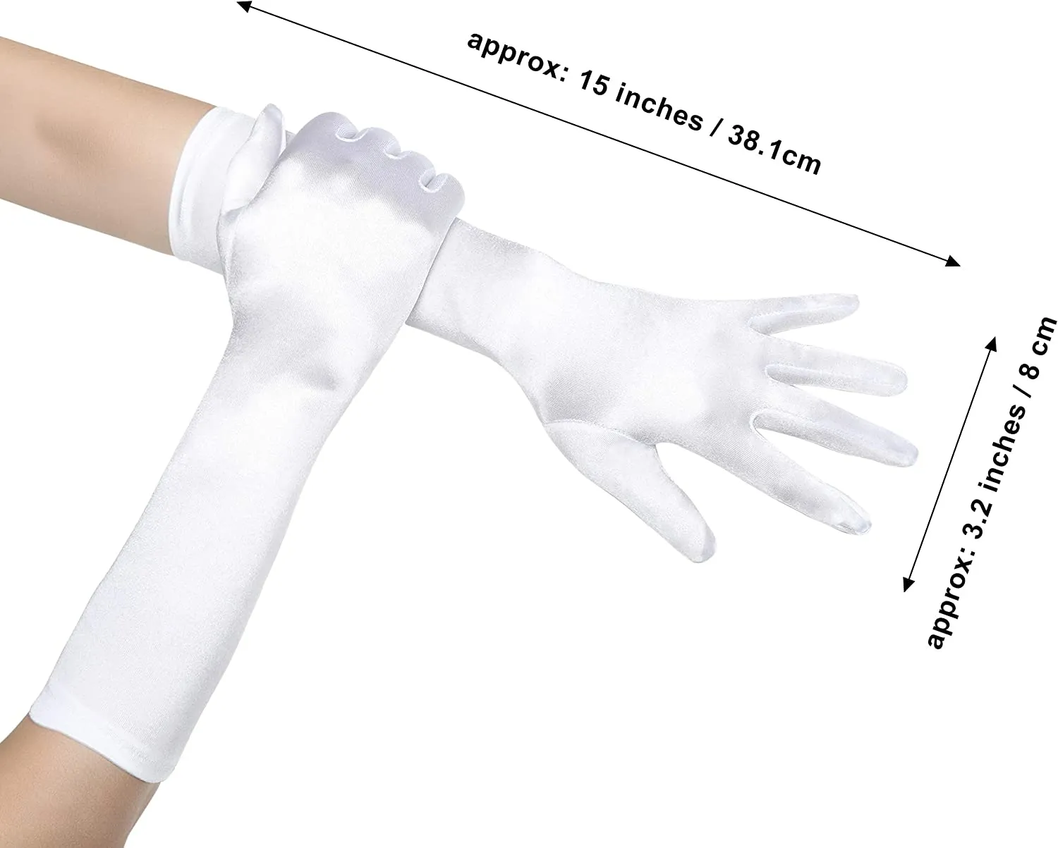 Fancydresswale hand Gloves for women for parties, long colourful satin hand cover 38 cm; White