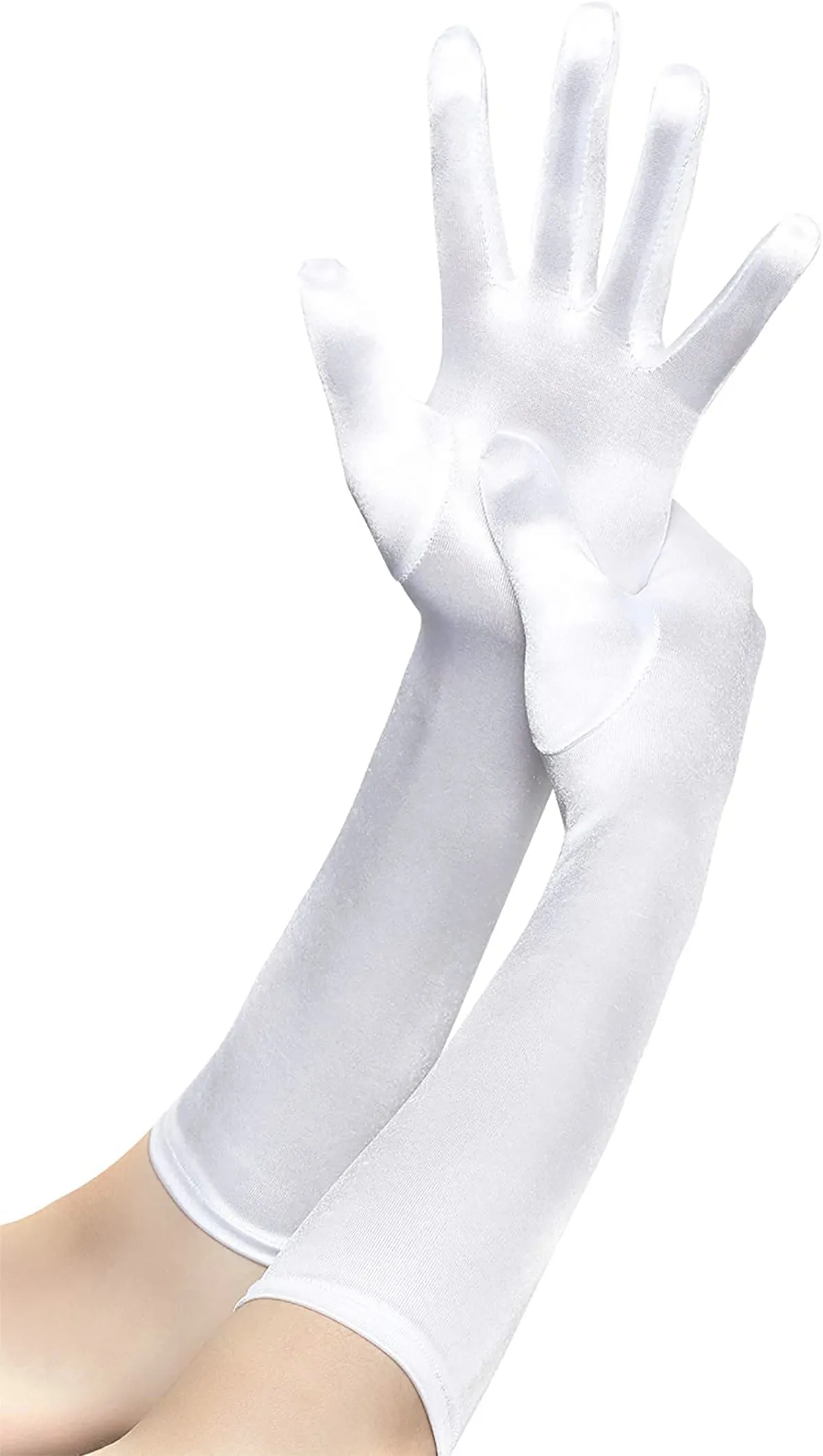 Fancydresswale hand Gloves for women for parties, long colourful satin hand cover 38 cm; White