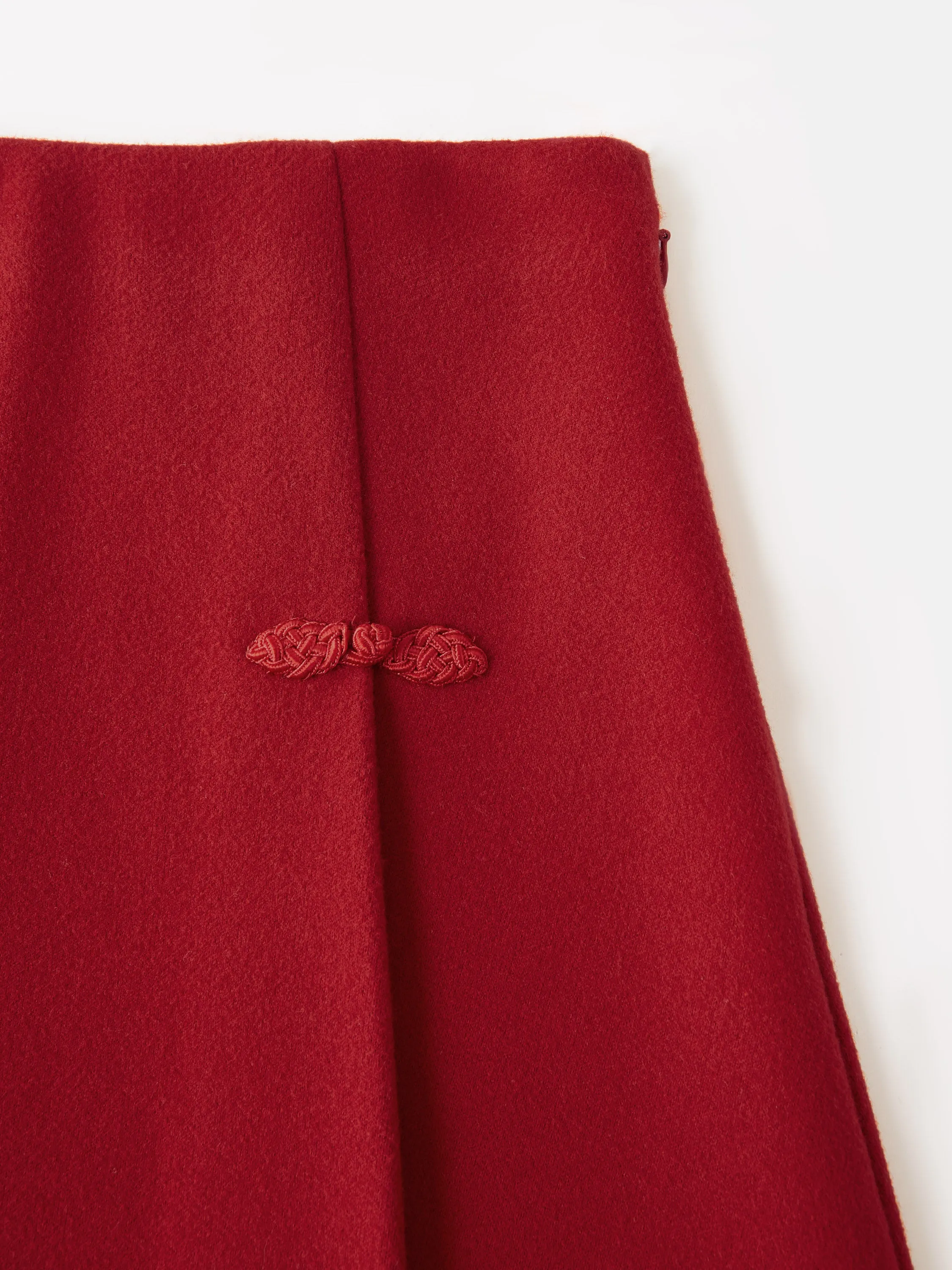 Felt Texture Frog Button A-Line Midi Skirt Limited Edition