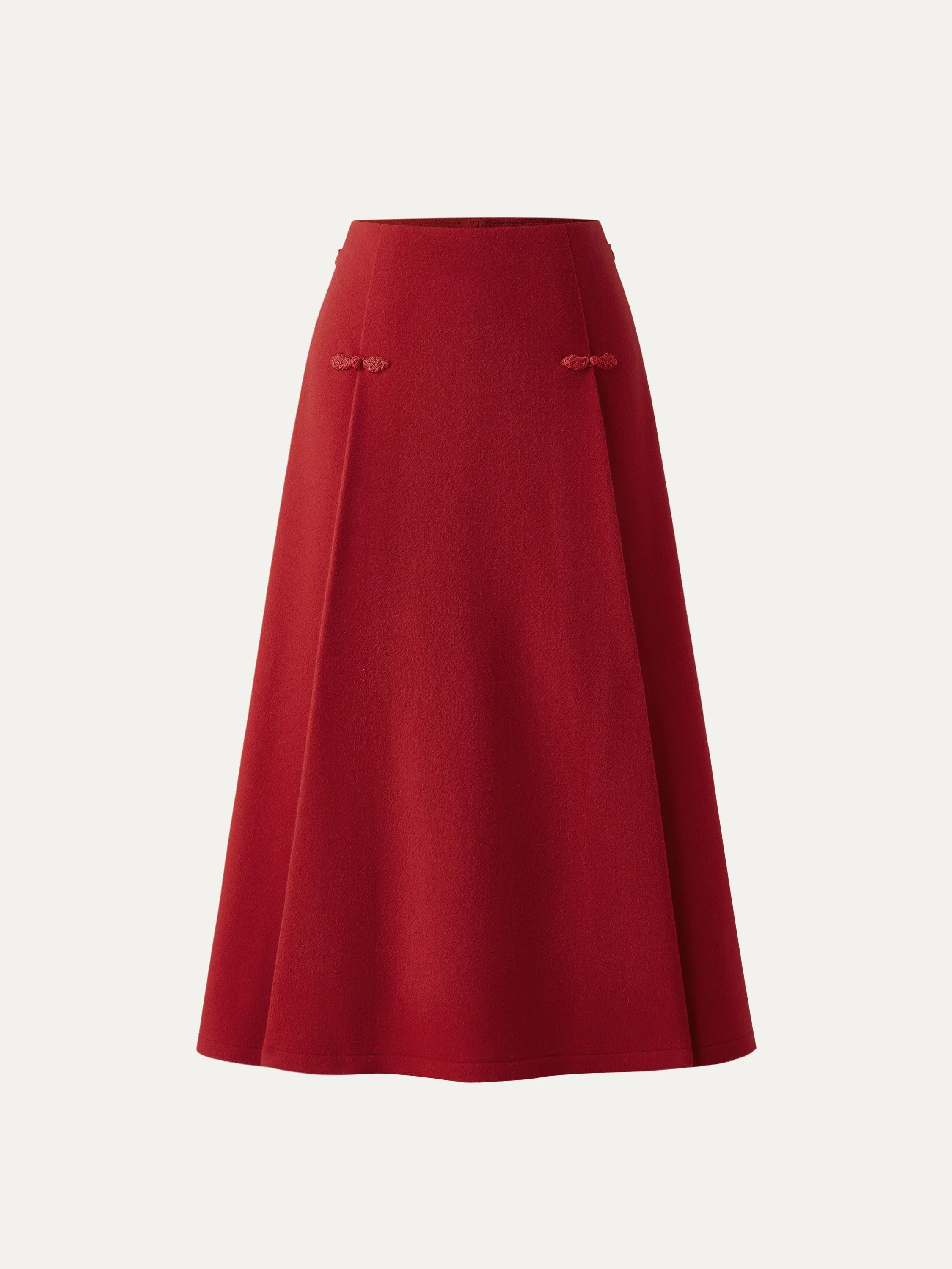 Felt Texture Frog Button A-Line Midi Skirt Limited Edition