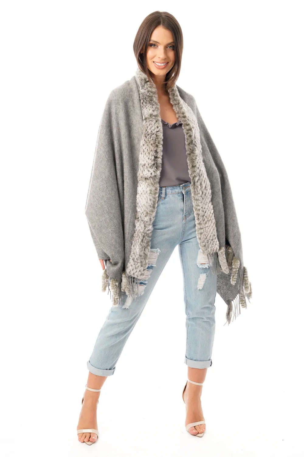 Fur Cashmere & Wool Shawl Wrap