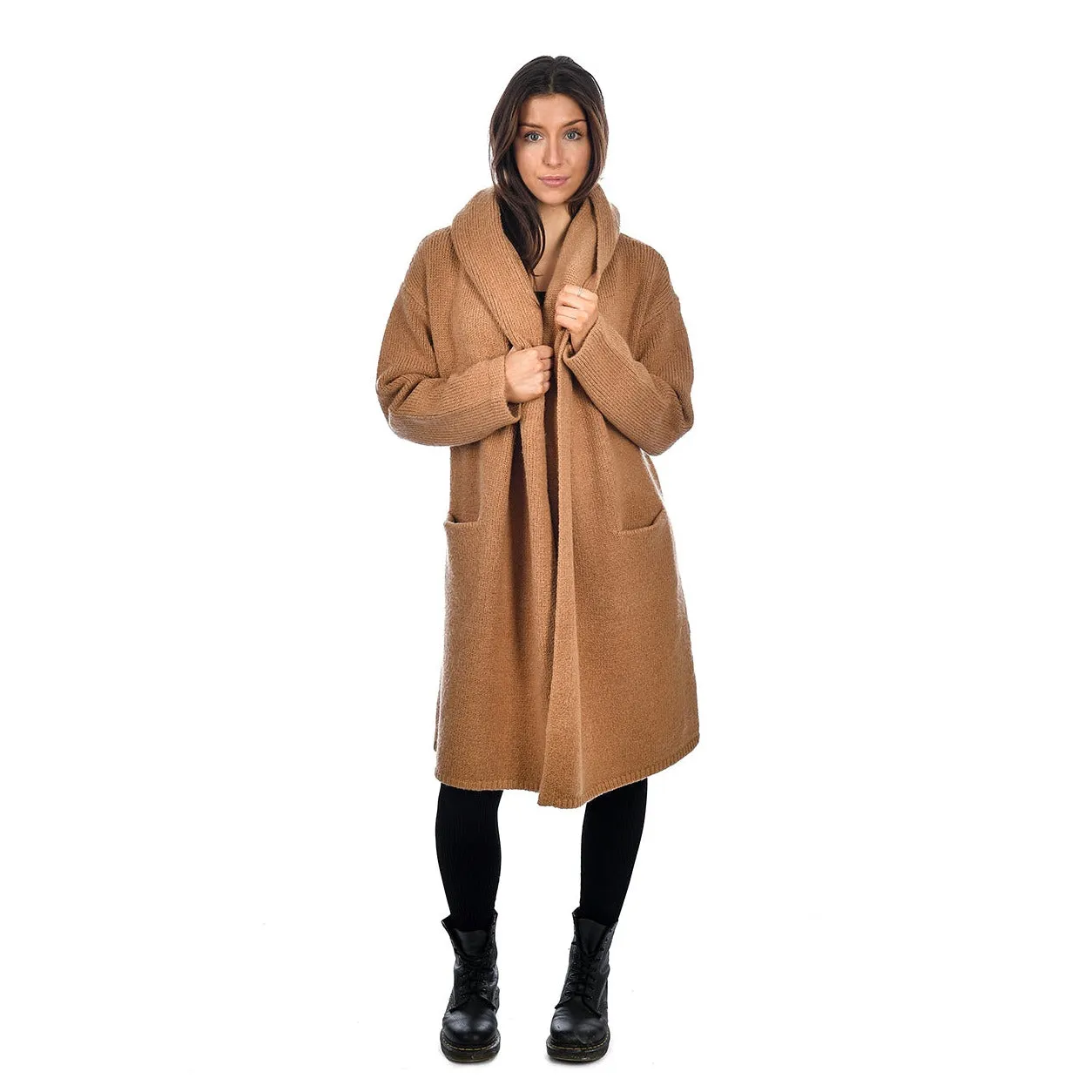 Gabby Hooded Coatigan | Camel Twist