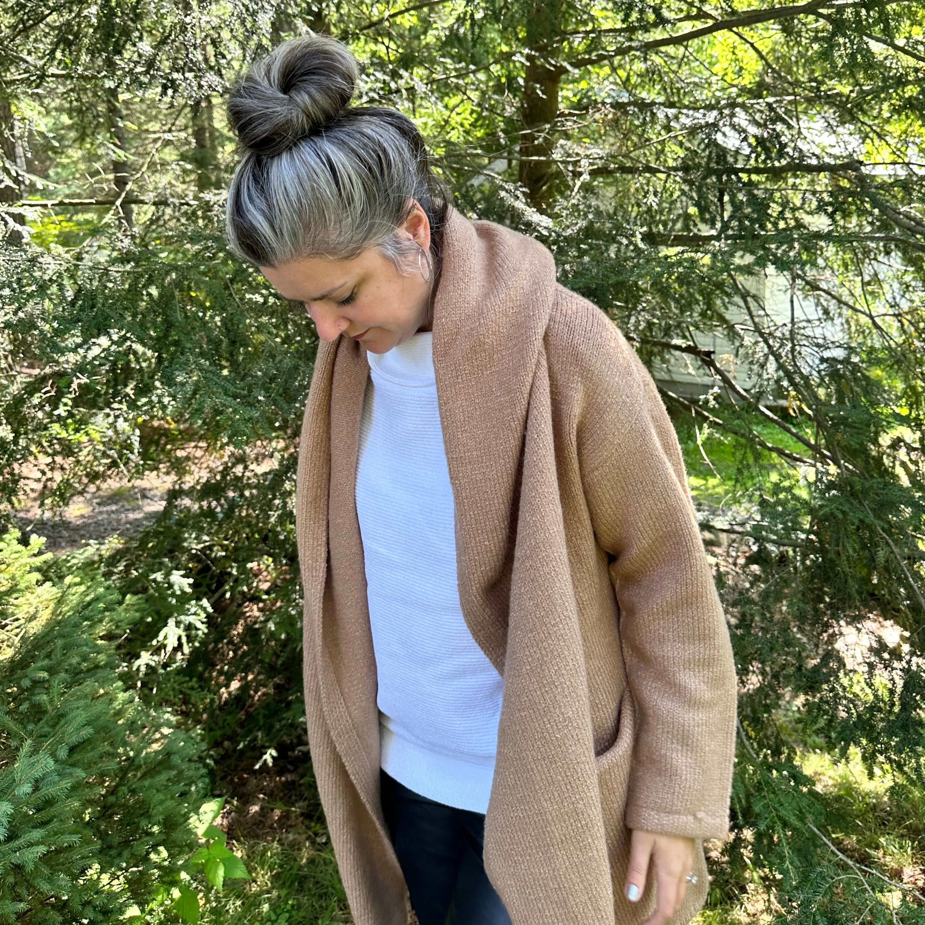 Gabby Hooded Coatigan | Camel Twist