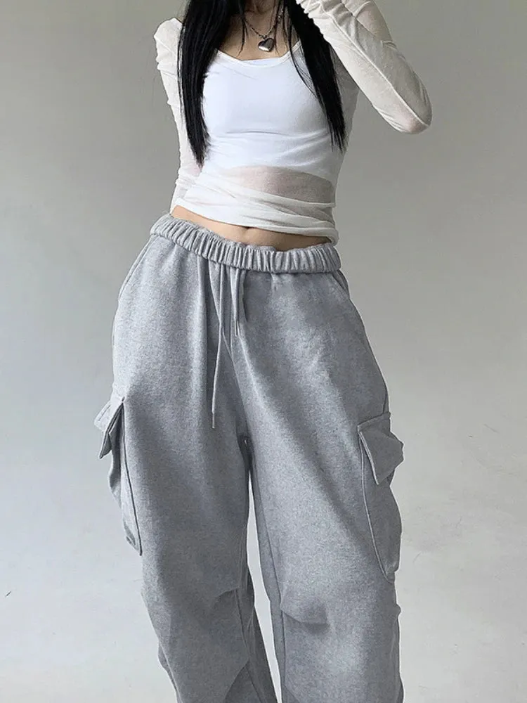 Girlary Casual Sport Cargo Pants Women Y2k Baggy Pockets Streetwear Sweatpants Joggers Korean Hrajuku Trousers 2024 Spring Thin