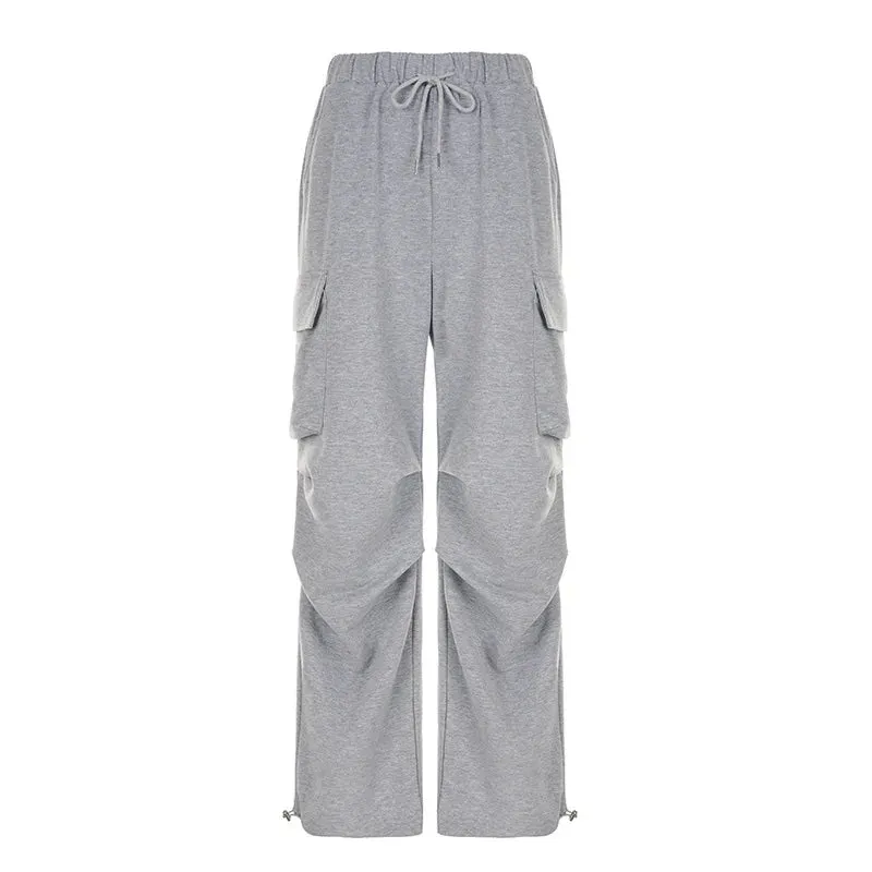 Girlary Casual Sport Cargo Pants Women Y2k Baggy Pockets Streetwear Sweatpants Joggers Korean Hrajuku Trousers 2024 Spring Thin