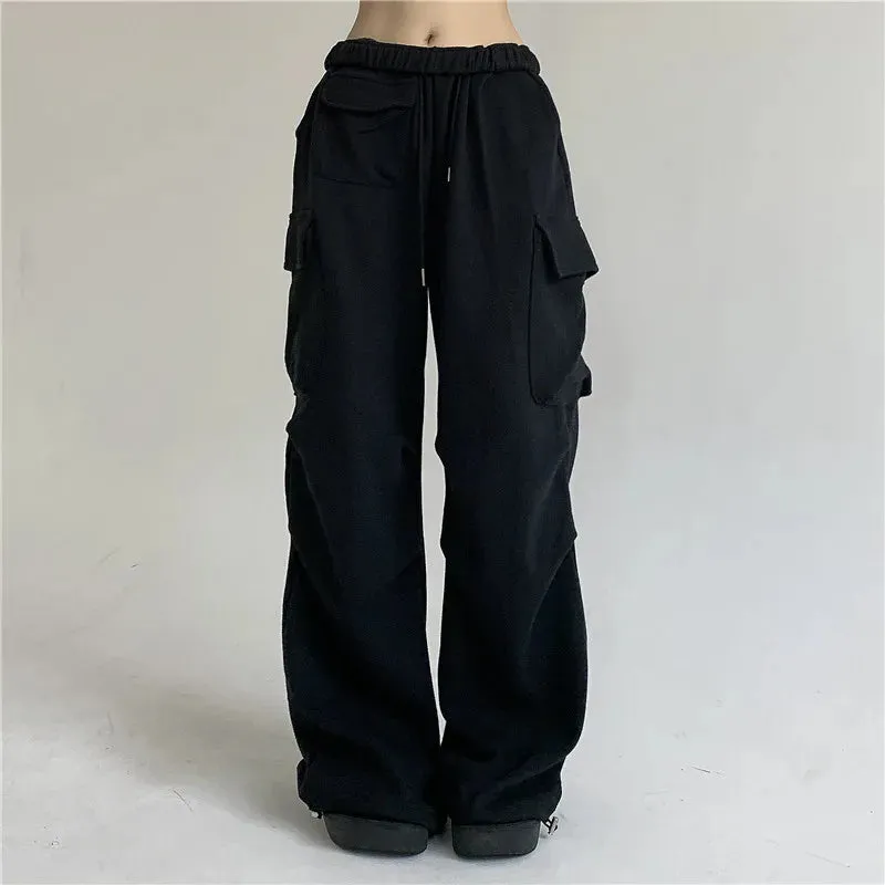 Girlary Casual Sport Cargo Pants Women Y2k Baggy Pockets Streetwear Sweatpants Joggers Korean Hrajuku Trousers 2024 Spring Thin