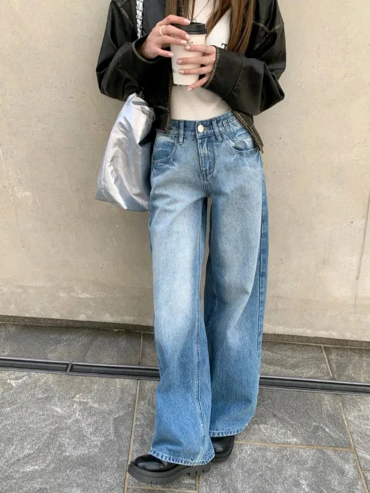 Girlary Woman Jeans American Style Denim Gyaru Pants New Trend Trousers All-match Sweatpants Streetwear Cargo Pants Bell Bottoms