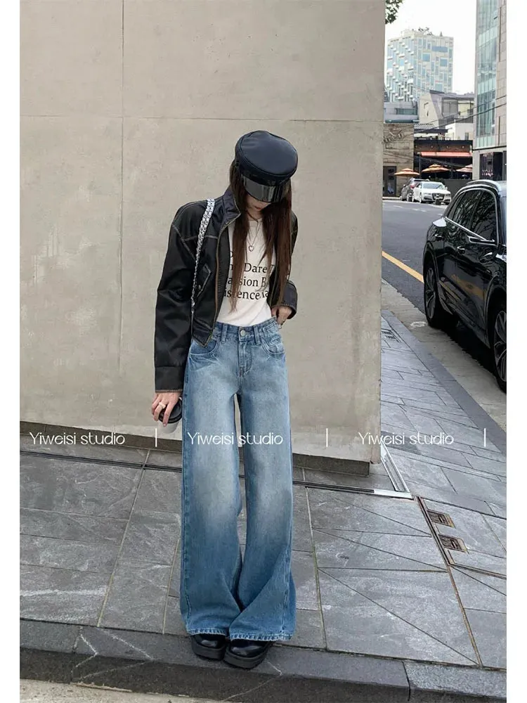 Girlary Woman Jeans American Style Denim Gyaru Pants New Trend Trousers All-match Sweatpants Streetwear Cargo Pants Bell Bottoms