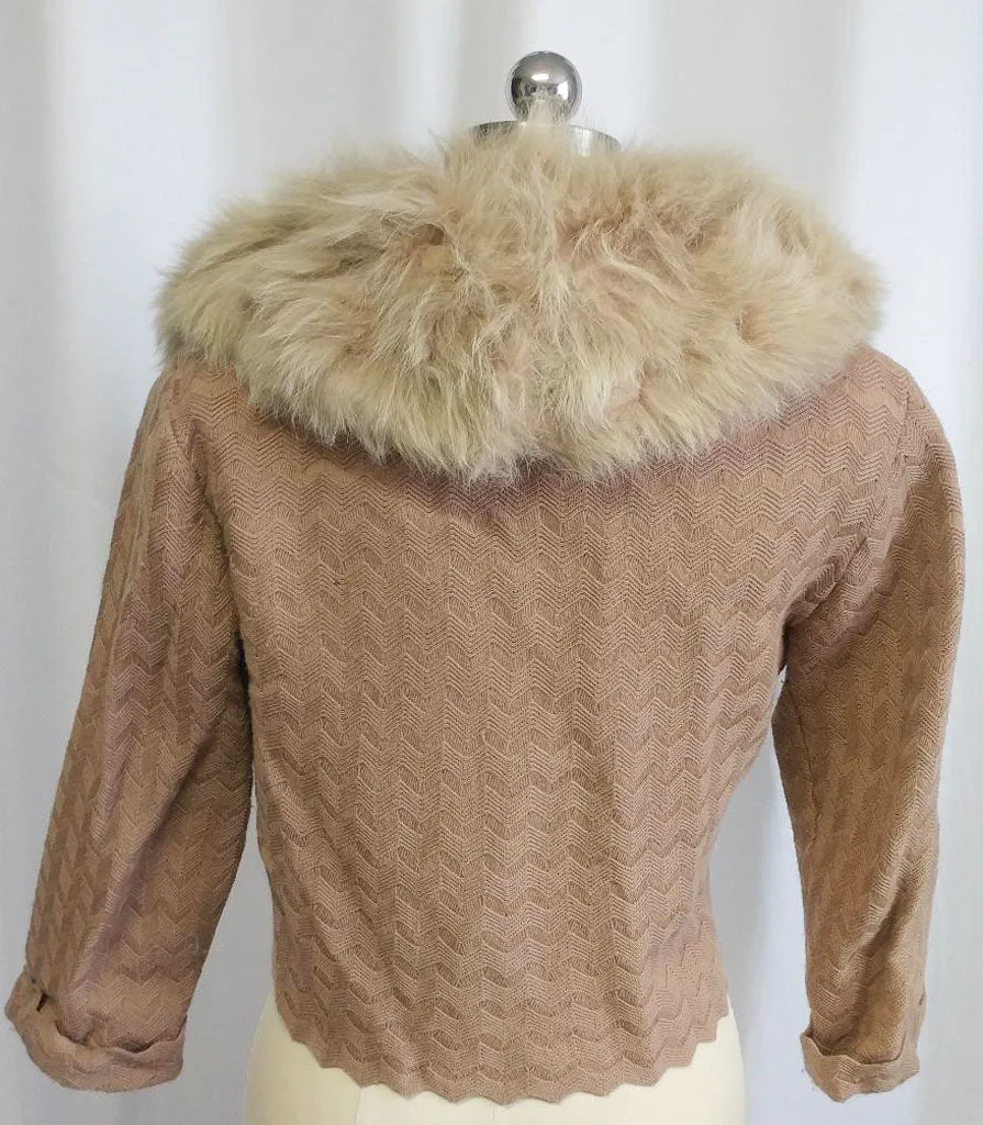 GORGEOUS NEW OLD STOCK VINTAGE EVENING SWEATER WITH AN EXTRA LARGE FLUFFY FOX COLLAR - JUST BEAUTIFUL & VERY SOFT!