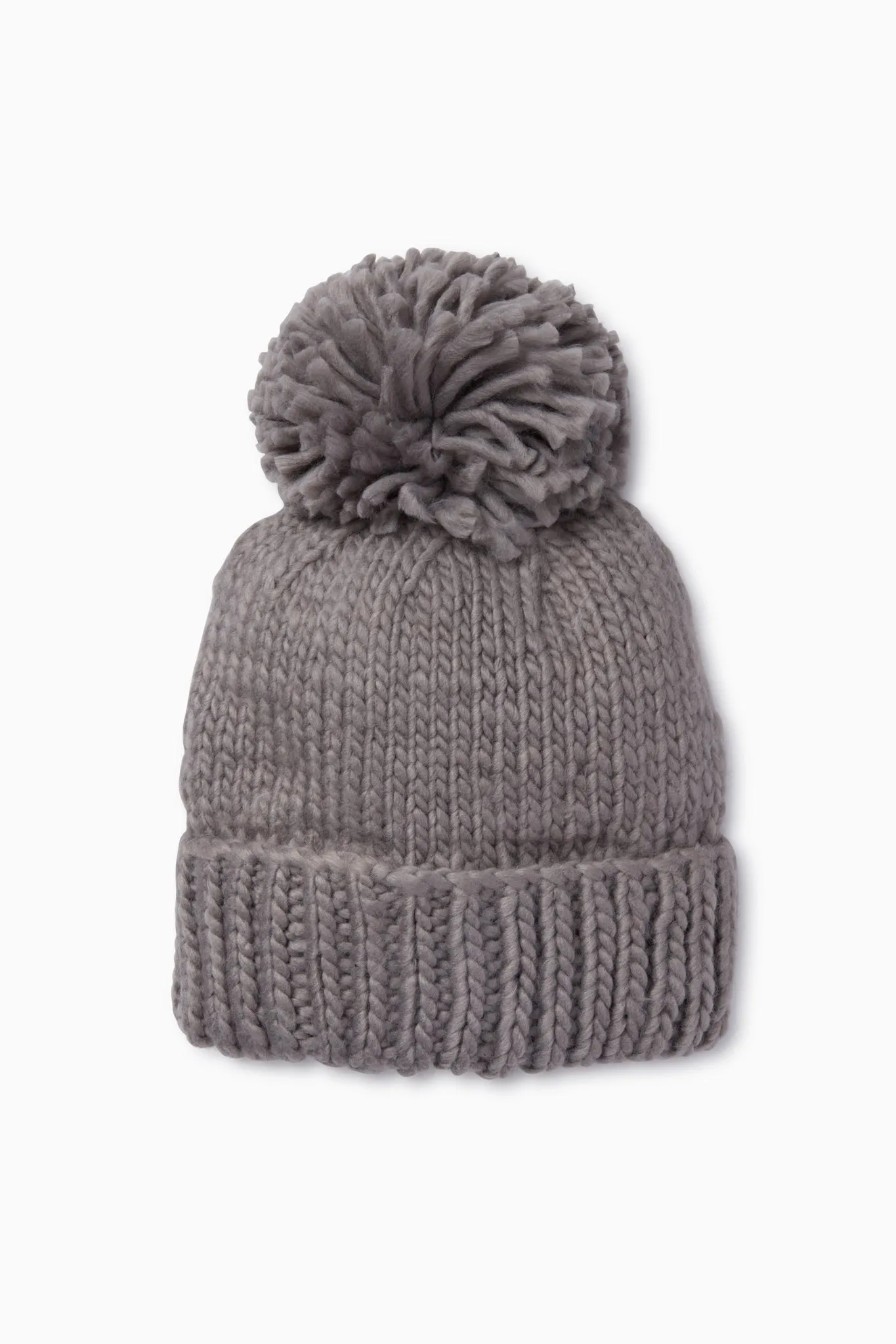 Grey Hand Knitted Basic Pom Hat