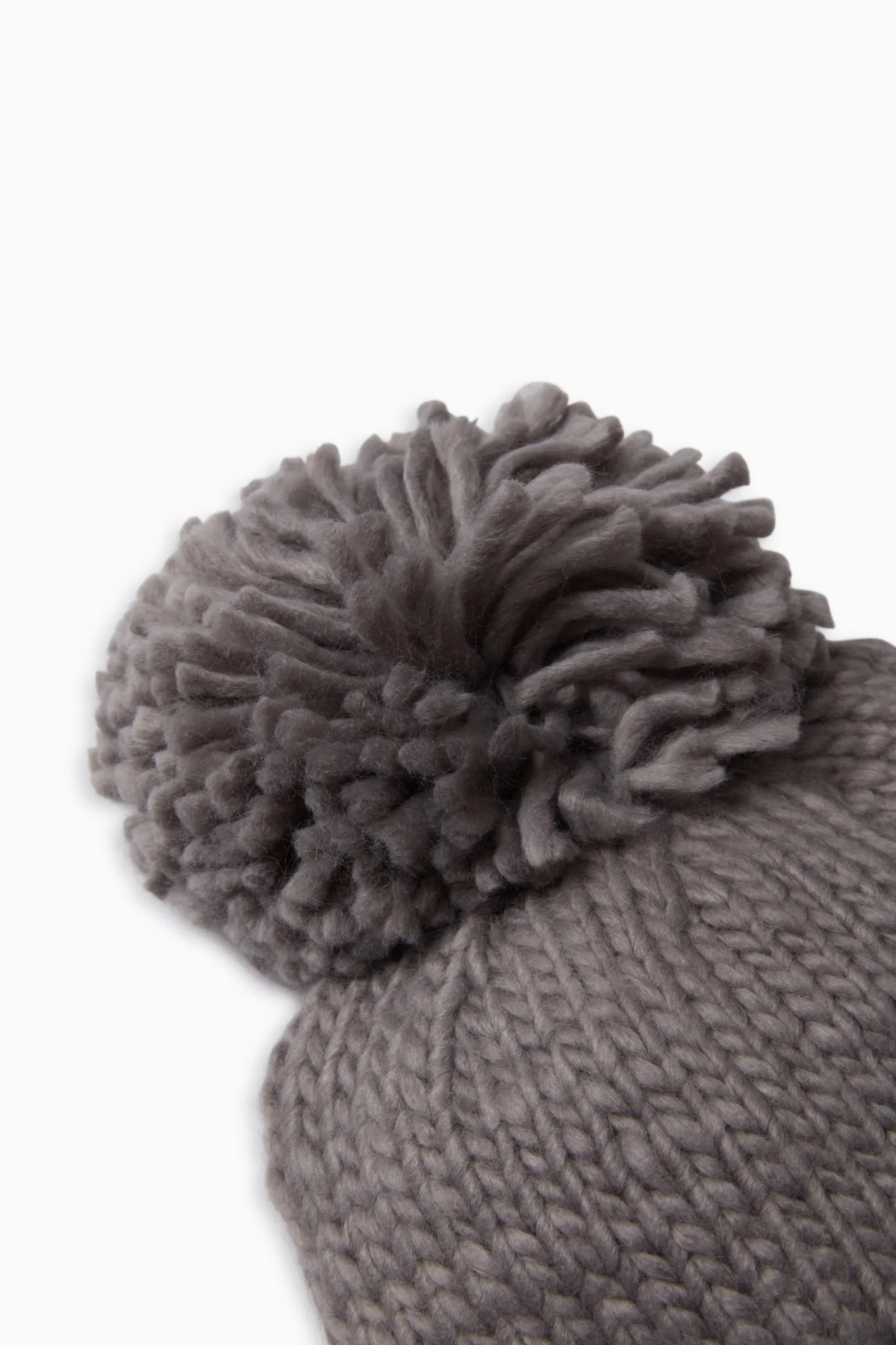 Grey Hand Knitted Basic Pom Hat