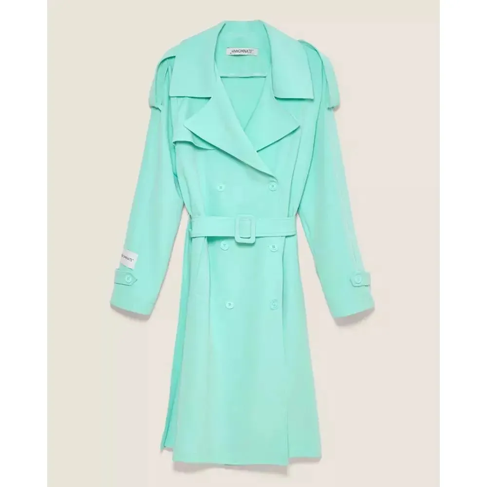 Hinnominate Elegant Light Blue Double-Breasted Trench Coat