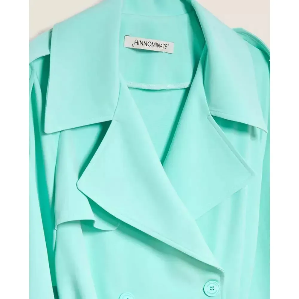 Hinnominate Elegant Light Blue Double-Breasted Trench Coat