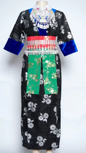 Hmong Xeev Silver Floral Velvet