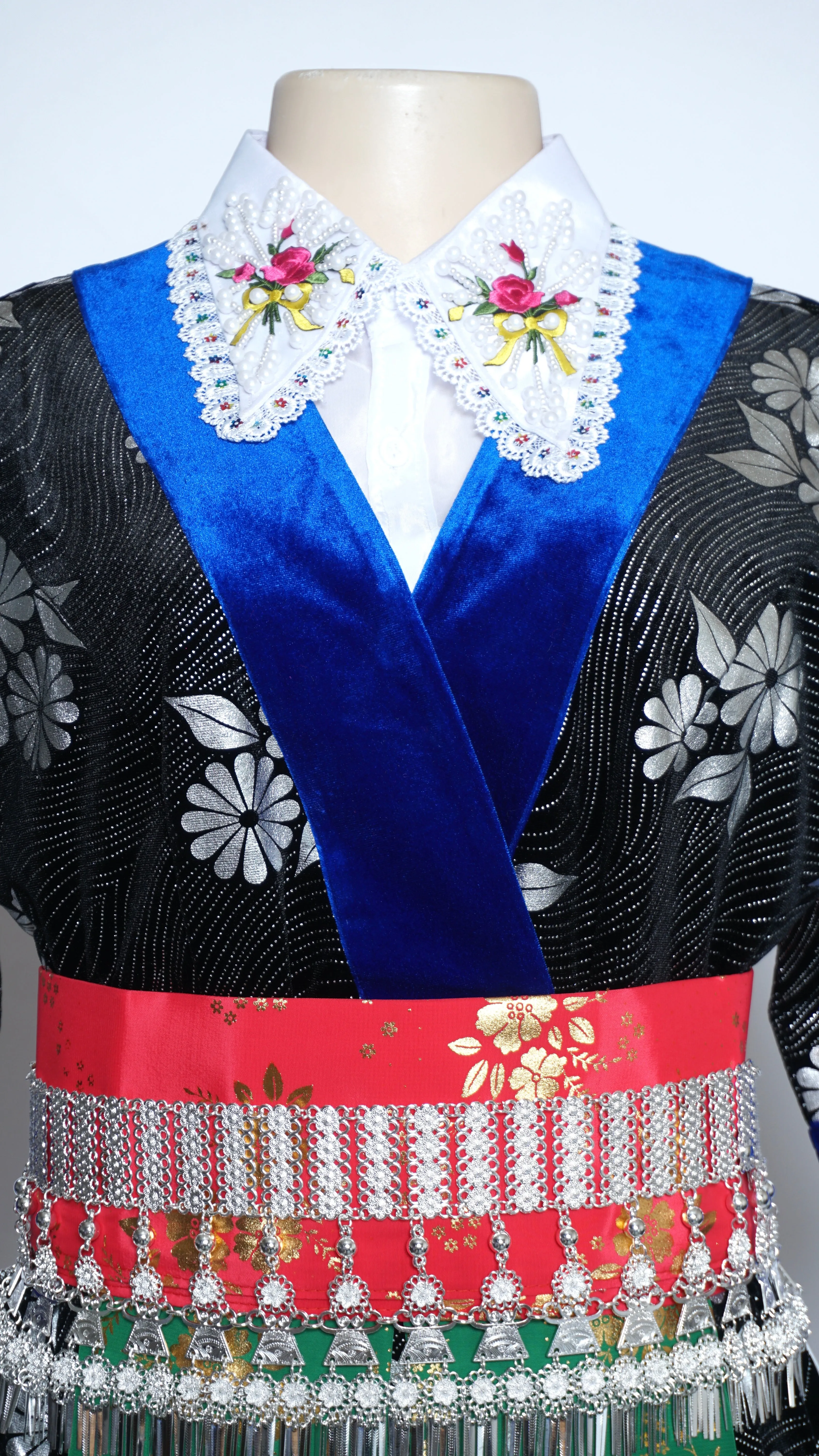 Hmong Xeev Silver Floral Velvet