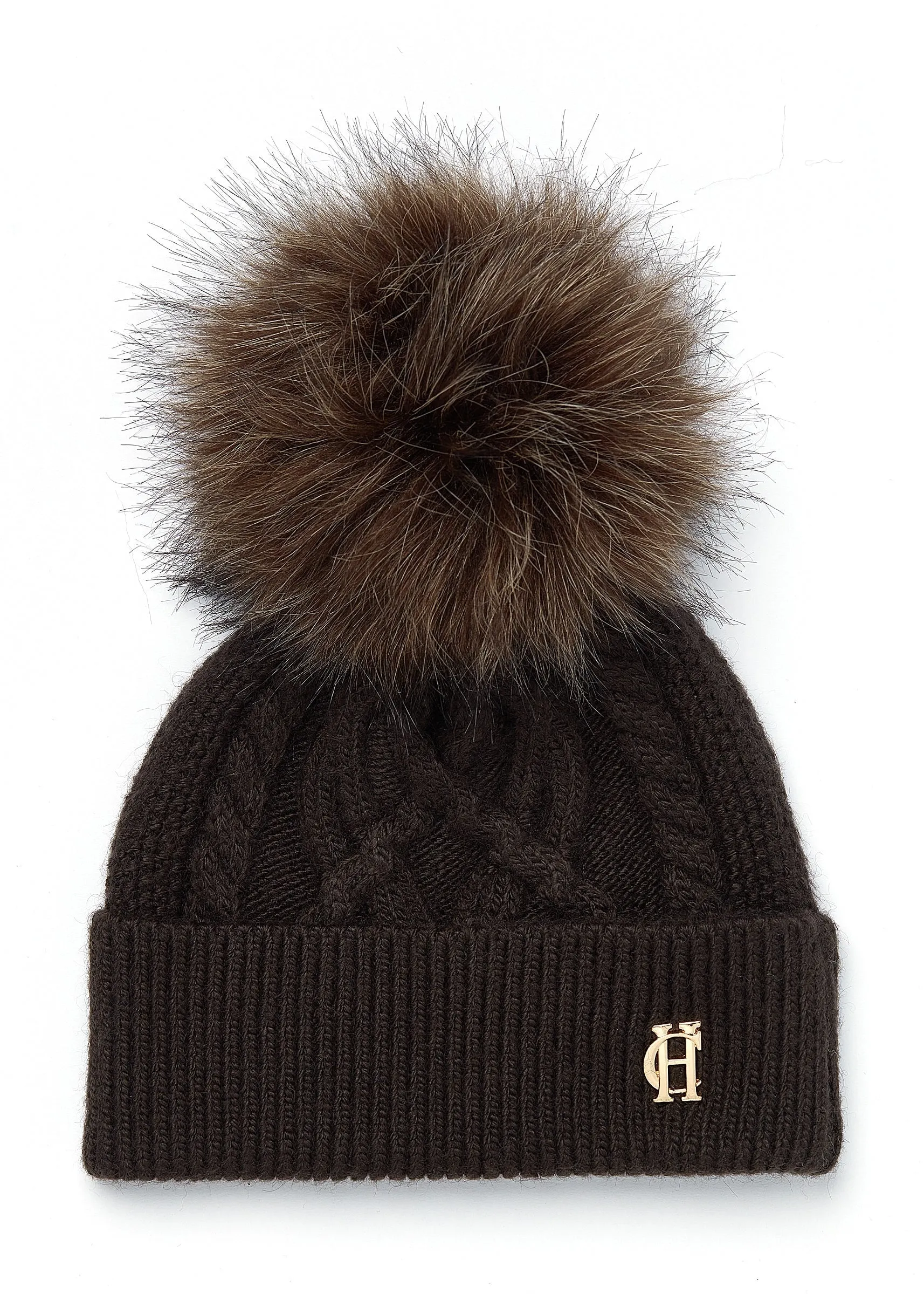 Holland Cooper Cortina Ladies Bobble Hat in Chocolate Mink