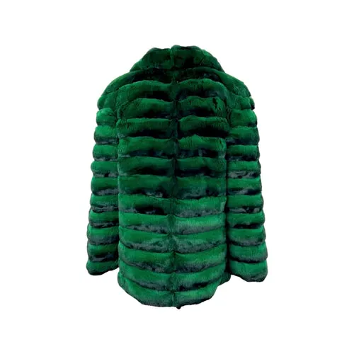 Kashani Men's Single Breasted Green Chinchilla 3/4 Fur Coat