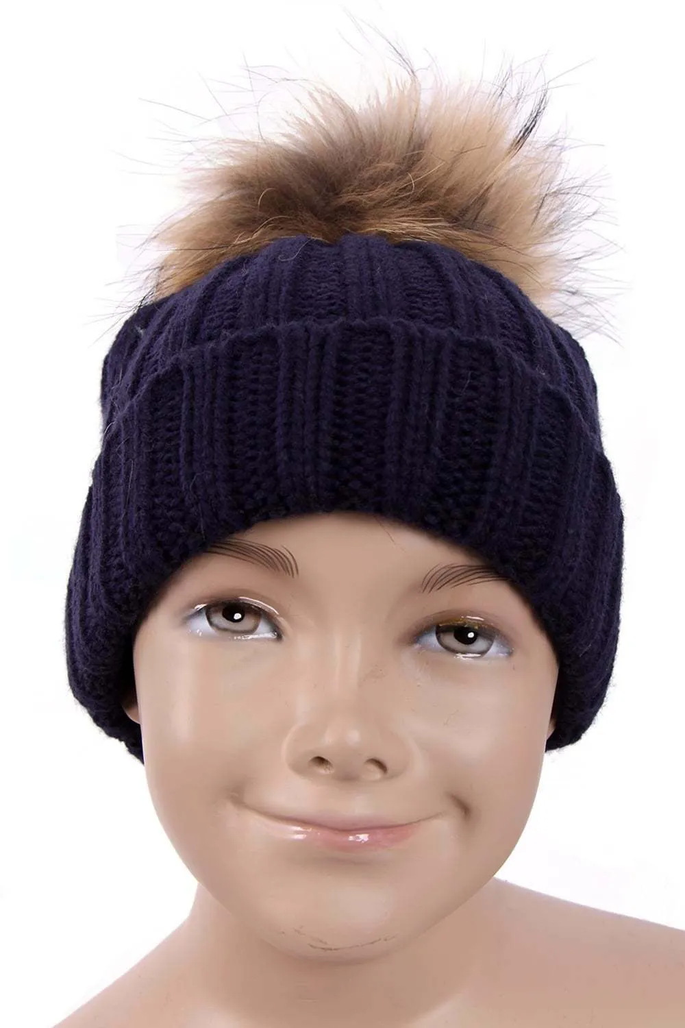 KID Detachable Faux Fur Bobble Pom Pom Hat