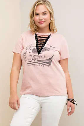 Lace Up Graphic Tee, Blush