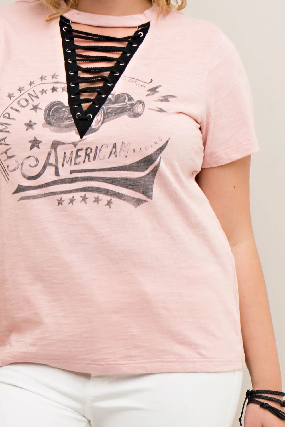 Lace Up Graphic Tee, Blush