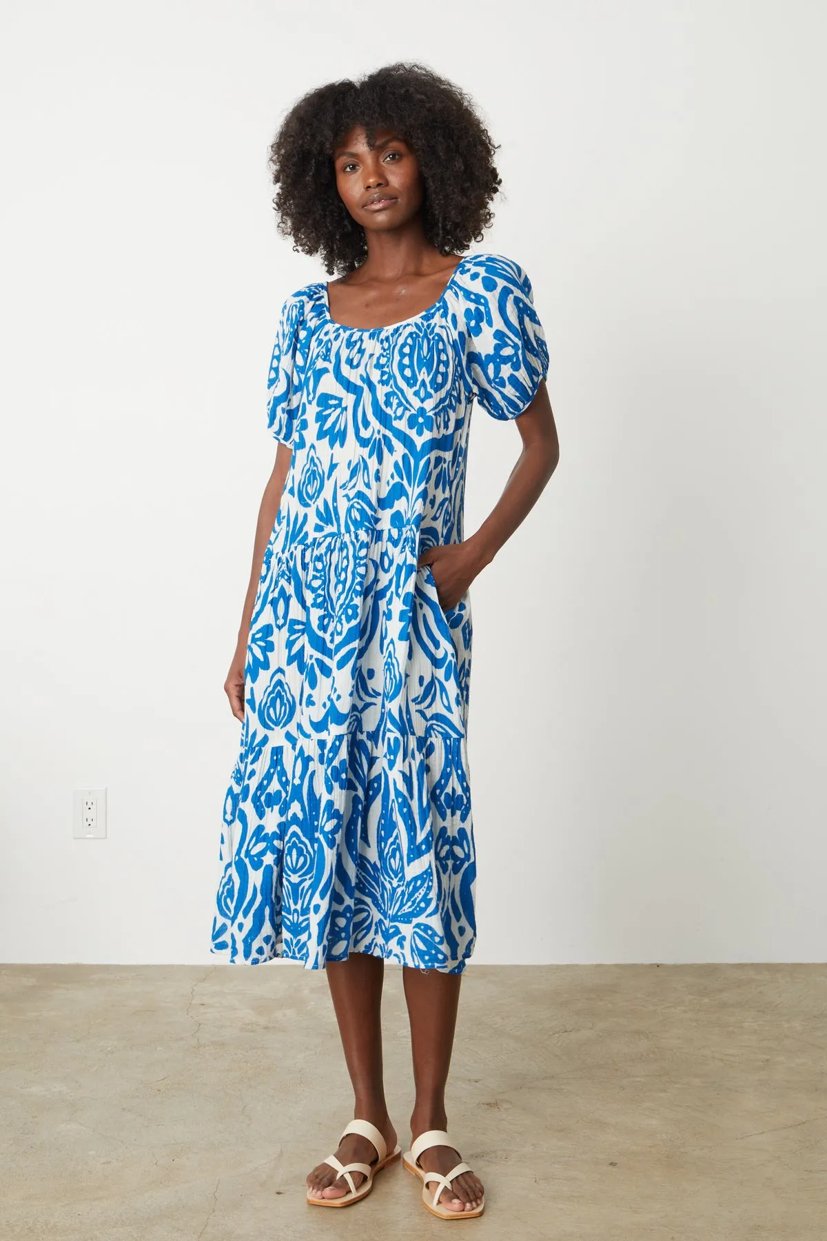 MADILYN PRINTED COTTON GAUZE MIDI DRESS