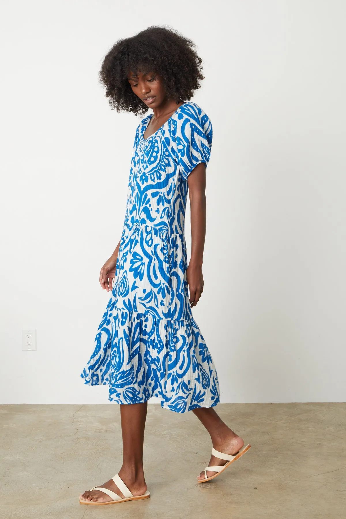 MADILYN PRINTED COTTON GAUZE MIDI DRESS