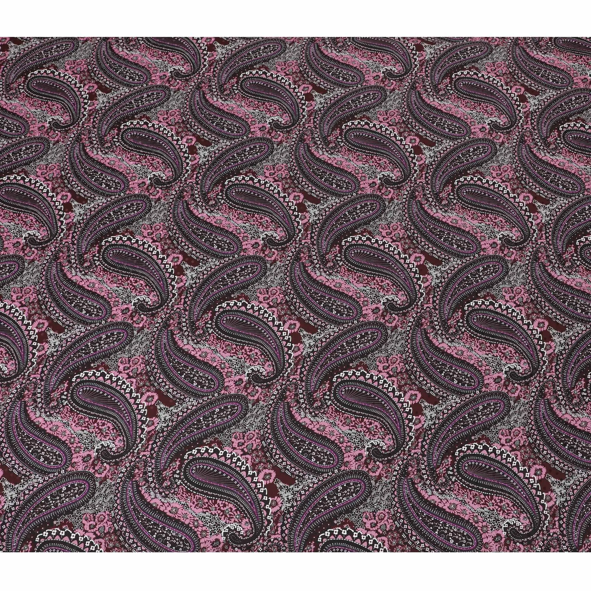 Magenta Mystique Paisley Silk Satin Fabric - Elegant Italian Design, 140cm Wide -D18325