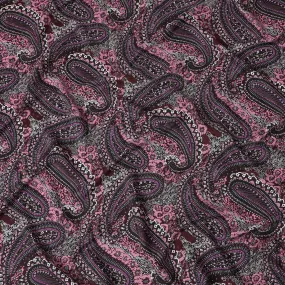 Magenta Mystique Paisley Silk Satin Fabric - Elegant Italian Design, 140cm Wide -D18325