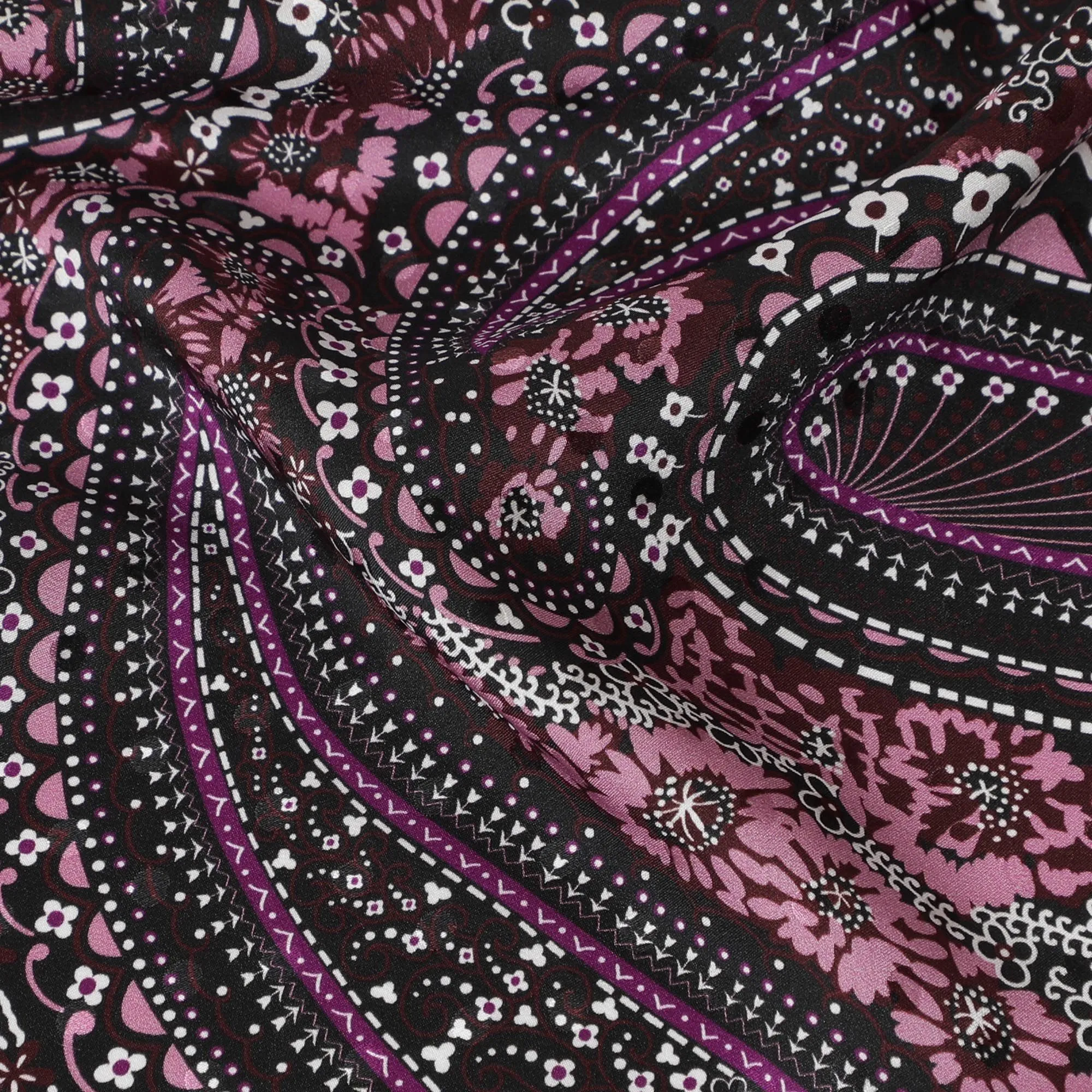 Magenta Mystique Paisley Silk Satin Fabric - Elegant Italian Design, 140cm Wide -D18325