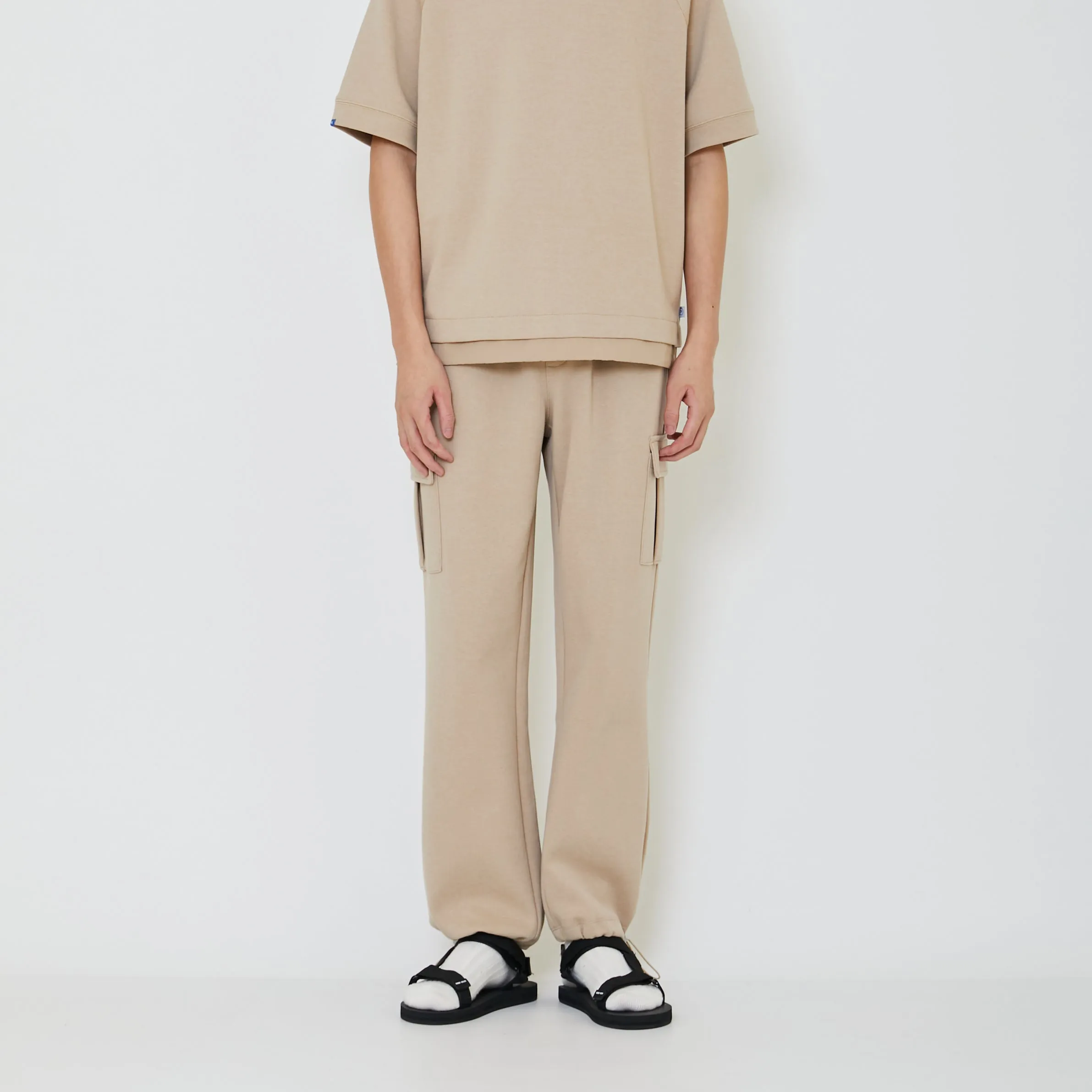 Men Pique Cargo Sweatpants - Beige - SM2402026B