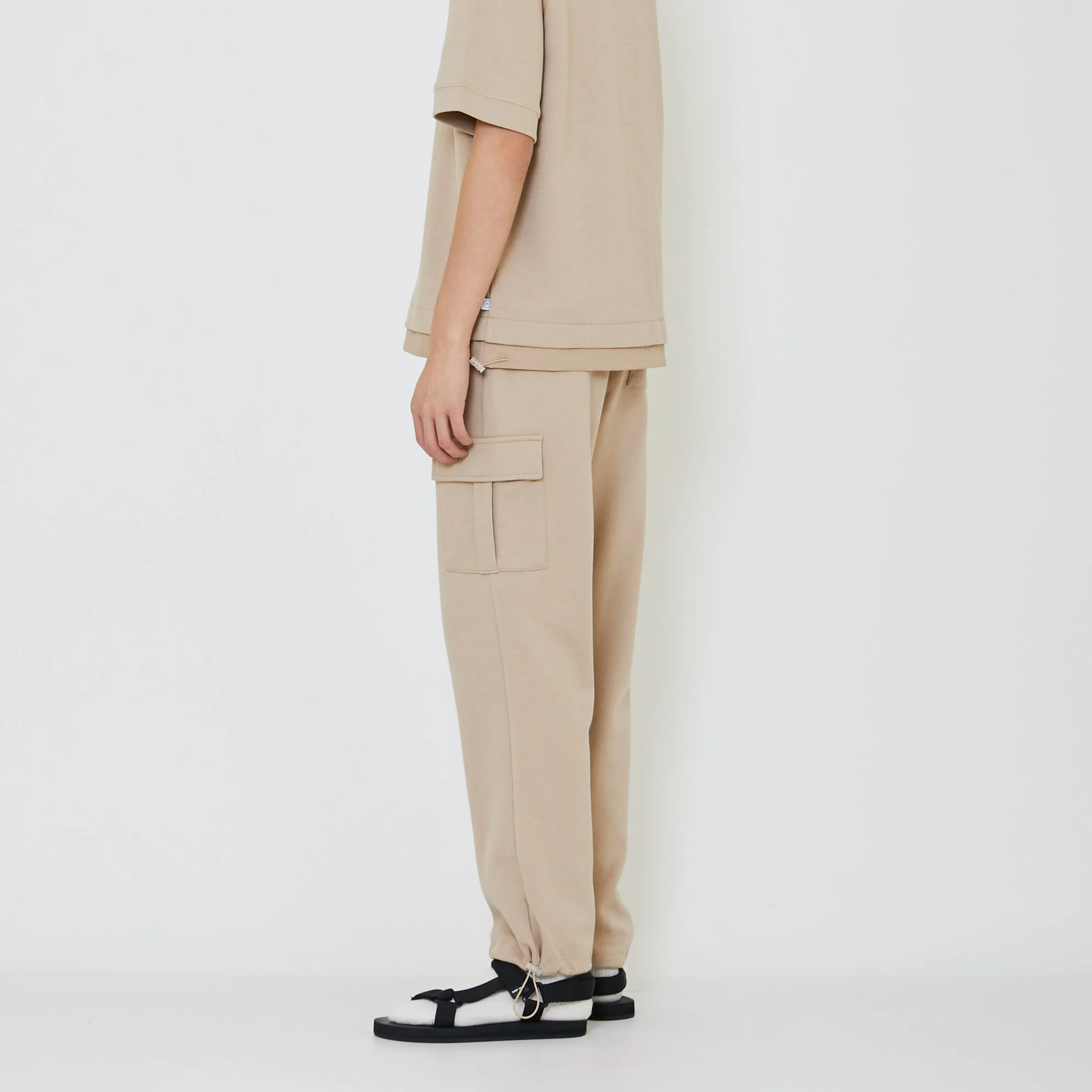 Men Pique Cargo Sweatpants - Beige - SM2402026B