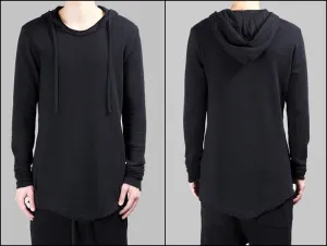 Men Wide Round Neck Asymmetric Raw Cut Seam Sweaters Hoodie