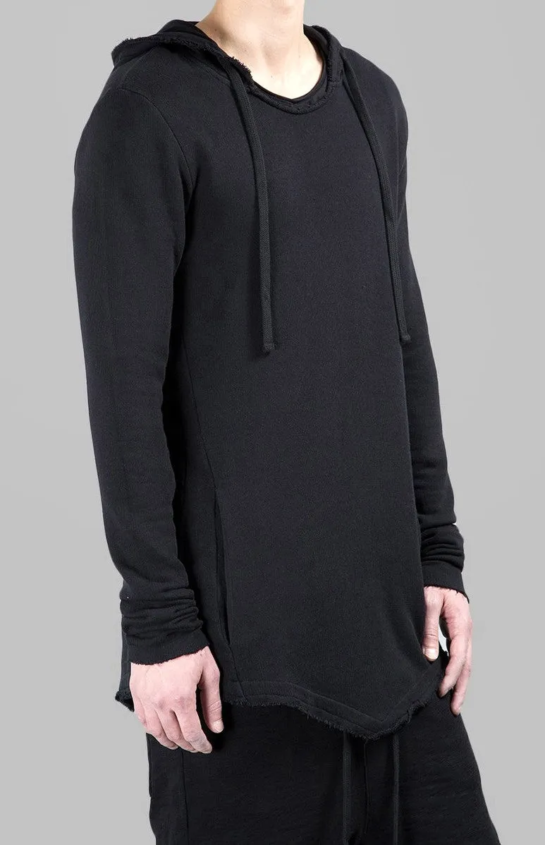 Men Wide Round Neck Asymmetric Raw Cut Seam Sweaters Hoodie