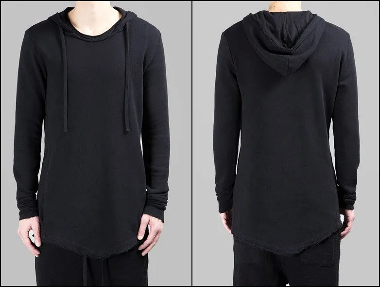 Men Wide Round Neck Asymmetric Raw Cut Seam Sweaters Hoodie