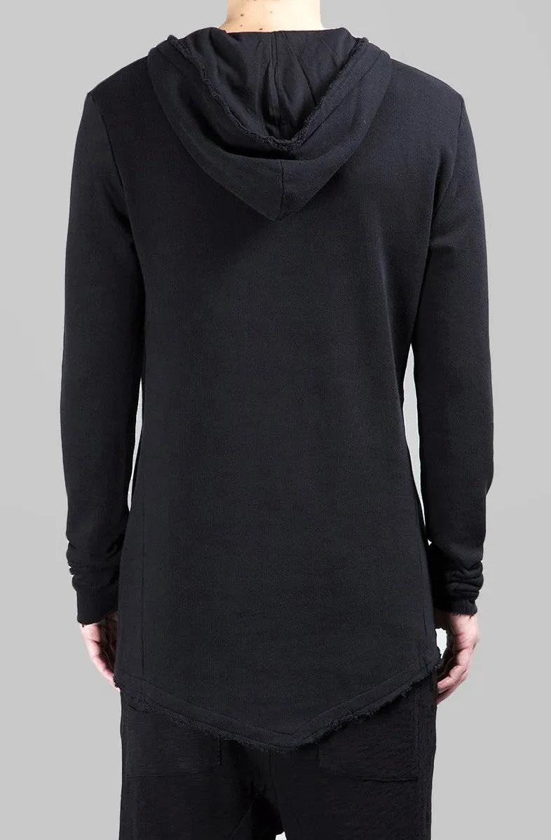 Men Wide Round Neck Asymmetric Raw Cut Seam Sweaters Hoodie